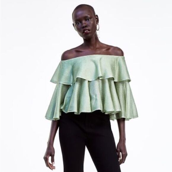 ZARA OFF THE SHOULDER TOP WITH METALLIC THREAD - Picture 3 of 5